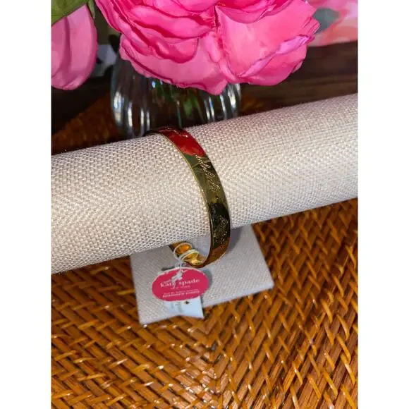Kate Spade Bridesmaid Idiom Bangle Bracelet Gold Tone Engraved NWT Nordstrom - Picture 2 of 9